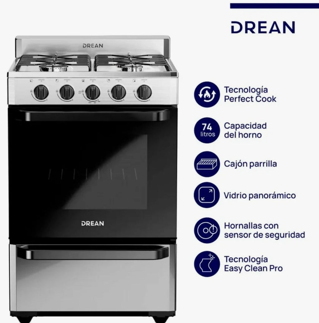 Cocina Drean 4 Hornallas - Acero Inoxidable